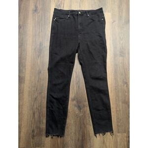 Judy Blue Jeans Womens 32 Black Skinny Fit Raw Hem Frayed‎ High Rise Dark Denim